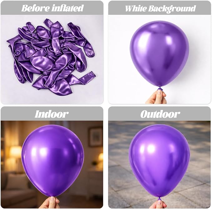 Voircoloria 130pcs Metallic Purple Balloons Different Sizes 18" 12" 10" 5" Chrome Purple Latex Balloon Garland Arch Kit for Birthday Baby Shower Graduation Wedding Gender Reveal Party Decorations