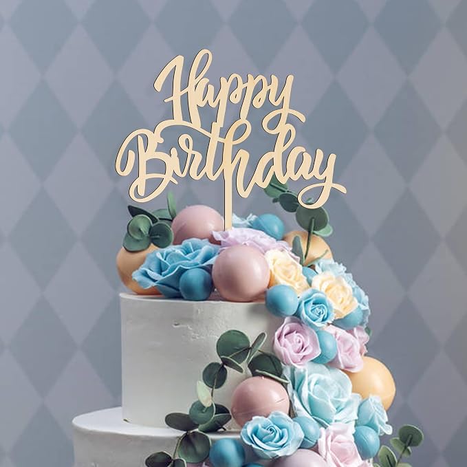 Happy Birthday Cake Decorations, Wooden Happy Birthday Cake Decoration Plugin (wood)