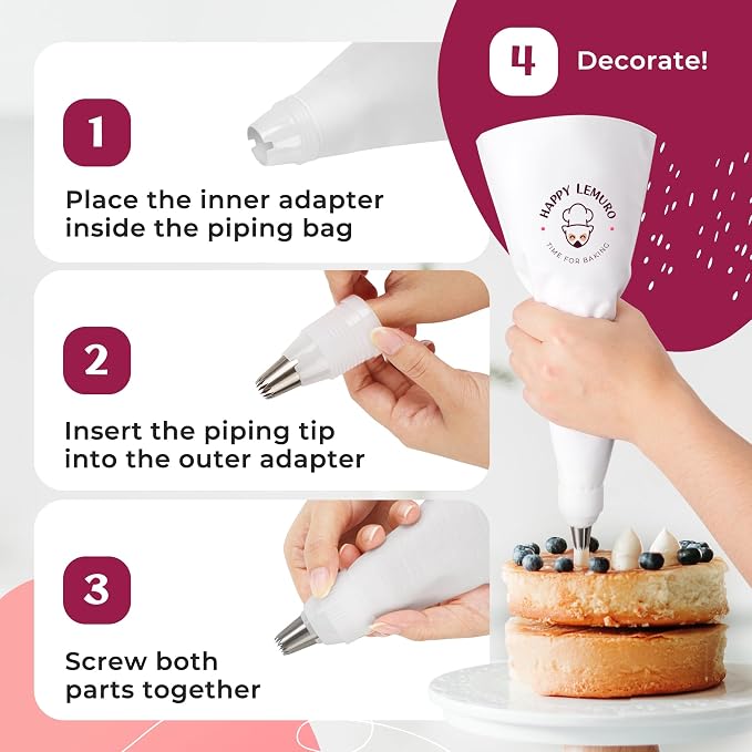 Premium Reusable Piping Bags and Tips Set - Cotton Pastry Bag 16" with 8 Large Icing Tips for Cake Decorating - Large Piping Tips Set - Dishwasher Safe