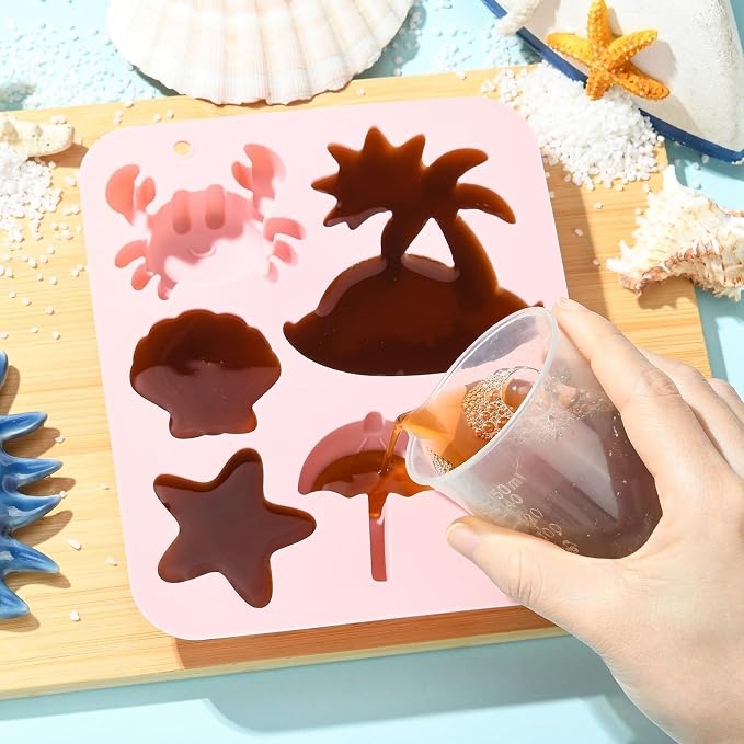 Ipotkitt 2pcs Pink Tropical Beach Themed Silicone Candy Molds Seaside Hawaii Starfish Gummy Molds for Jelly Fondant Chocolate Candy Ice Cake DIY Crafts Keto Fat Bomb