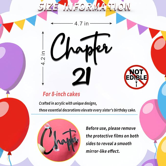 Chapter 21 Cake Topper – Acrylic 21st Birthday Cake Decoration for Girls & Boys, Happy 21st Cake Topper for Party, Modern Coming of Age Birthday Decor (chapter 21)