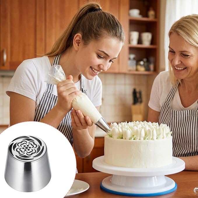 Tulip Piping Tip, Stainless Steel Flower Piping Tips for Cake Decorating Reusable Tulip Floral Nozzles for Decorating Cake Cupcake Cream Flower Pastry Cookie DIY Decor, Sl44