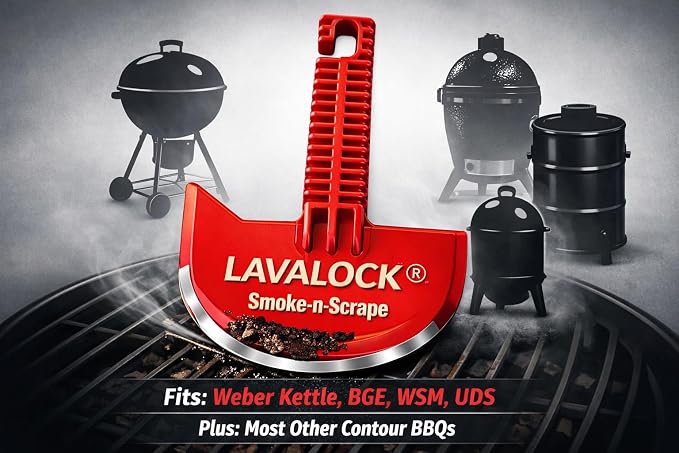 LavaLock Smok-n-Scrape Grill and Smoker Scraper, Residue Remover Cleaning Tool for Weber Kettle, Weber Smokey Mountain, UDS, WSM (Red Smoke-n-Scrape)