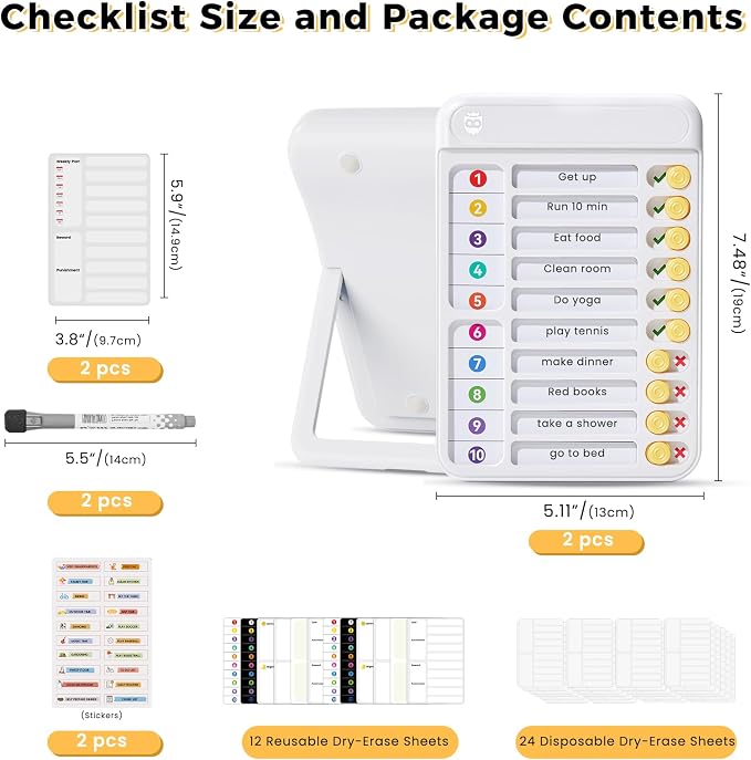 Chores Chart for Kids to Do List Checklist Chore Board ADHD Tools Magnetic Chore Chart with Sliders and Magnetic Marker for Fridge 2PCS White Chore Chart
