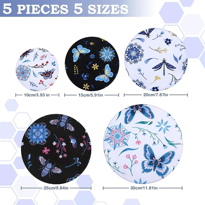 5-Size Reusable Beeswax Bowl Covers for Bread Proofing, Cotton Cloth Flexible Beeswax Wraps for Food Storage(Butterfly)