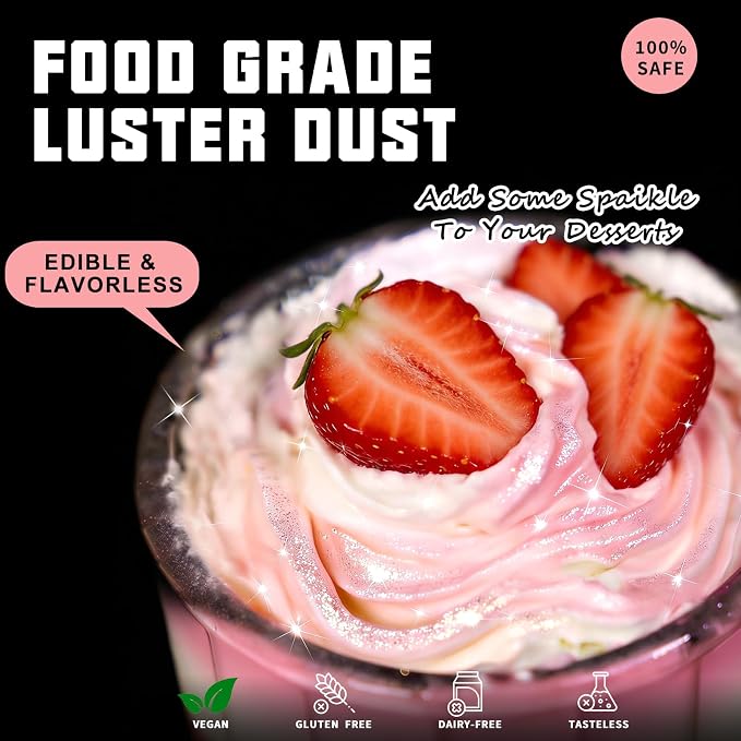 HomeHere Edible Luster Dust Food-Grade Glimmer Powder Glitter for Cake Decorating 15g, Edible Sprinkle Glitter for Cocktails Drinks Baking Candy Dessert Chocolate Vegan Tasteless