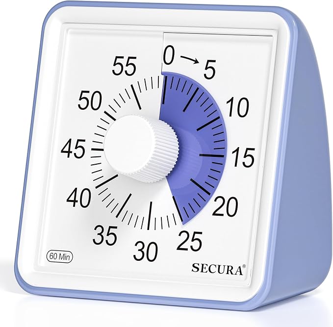Secura 60-Minute Visual Timer, Classroom Timer, Countdown Timer for Kids and Adults, Time Management Tool for Teaching (Purple & Purple)
