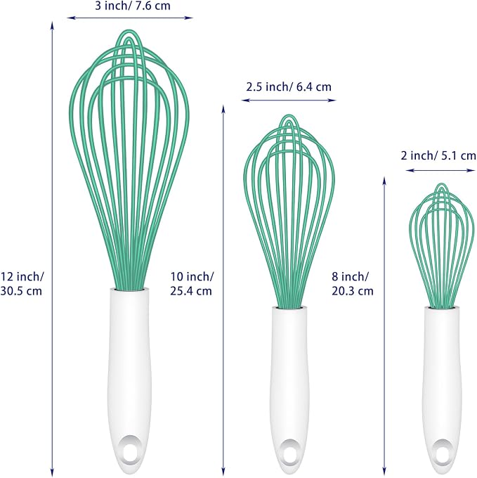 OYV Teal Silicone Whisk, Sealed Waterproof Design Set of 3, Professional Kitchen Whisks for Cooking Non-Scratch, Silicone&Stainless Steel Whisk, Heat Resistant 480°F Rubber wisk, BPA free