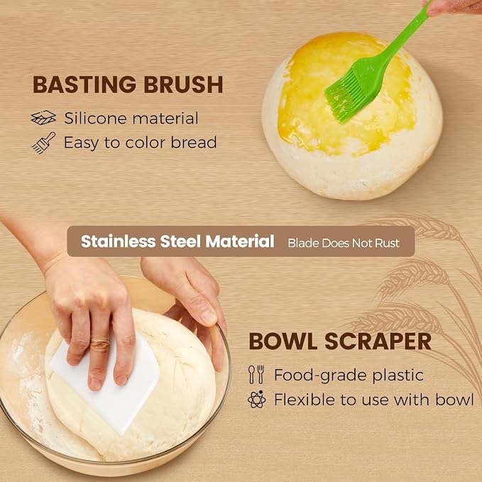 Banneton Bread Sourdough Proofing Basket - Sourdough Starter Kit Set Of 2, Sourdough Bread Baking Supplies 10" Oval Set of 2, Bread Proofing Basket with 8 Accessories