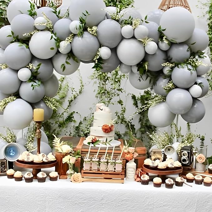 Voircoloria 90pack Gray Balloons Different Size 18/12/10/5 Inch Pastel Grey Balloon Garland Arch Kit for Graduation, Wedding, Birthday, Gender Reveal, Baby Shower, Bridal Shower Decorations