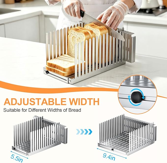 Bread Slicer for Homemade Bread - Upgrade Adjustable Stainless Steel Bread Cutter Board, Foldable Slicing Guide for Homemade Bread, Bagels, Toast, Bakery Kitchen Gadget Gift