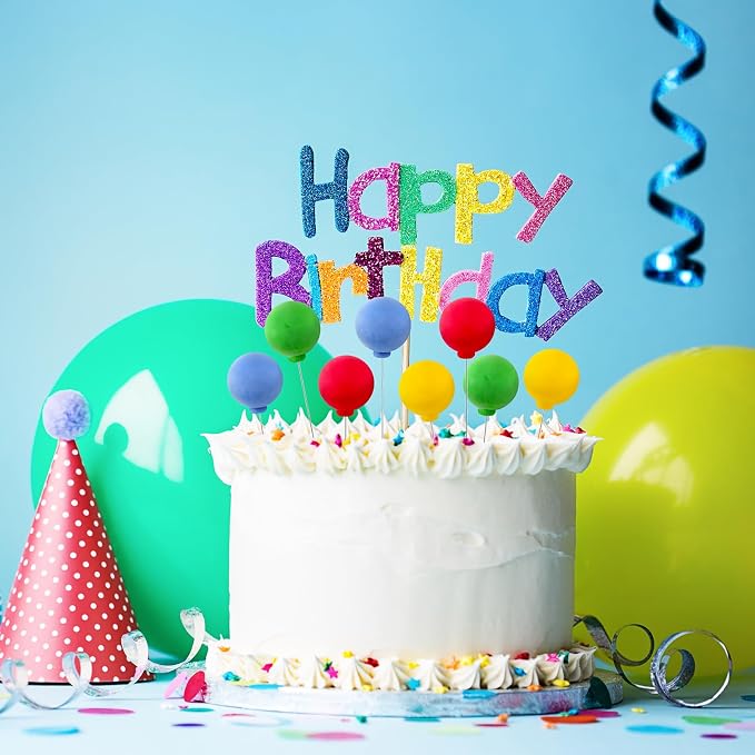 Sieral 40 Pcs Mini Balloon Cake Toppers Colorful Rainbow Topper Round Clay Balls Cupcake Toppers for Birthday Baby Shower Wedding Party Decorations(Classic Color,Clay)