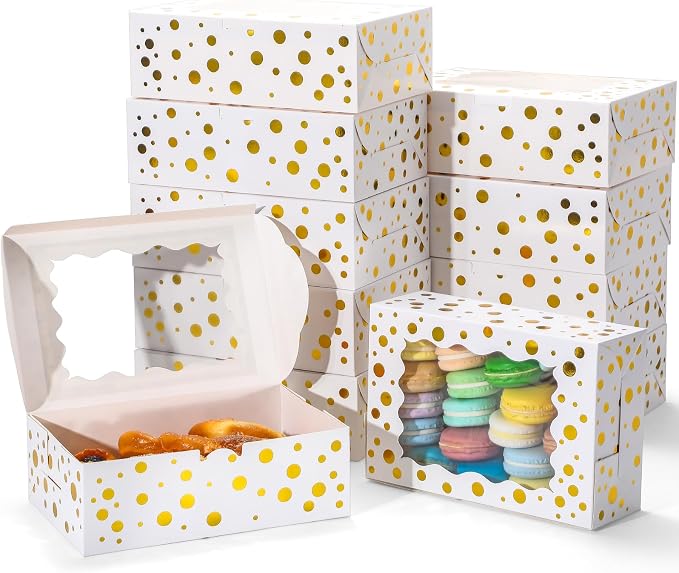 12Pcs 9"x6"x3" Christmas Cookie Boxes with Window, White Bakery Boxes for Cookie, Treat Boxes Pastry Boxes for Gift Giving, Chocolate Covered Strawberries, Dessert, Donut, Cupcakes Muffins