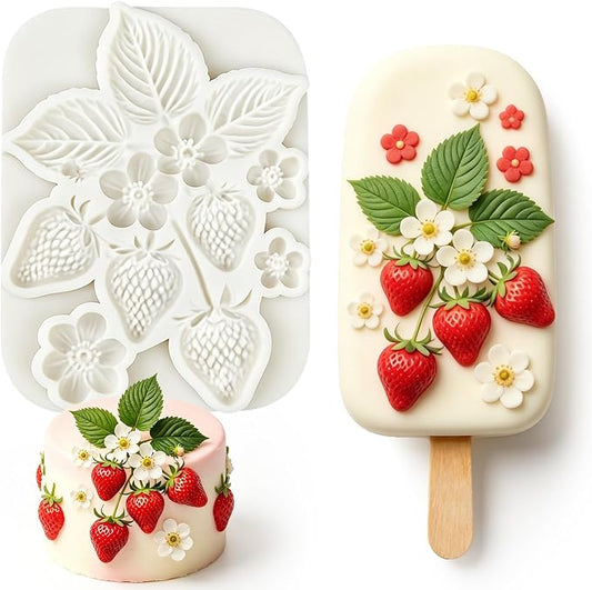 1Pc Strawberry Silicone Mold 3D Flower Leaf Fruit Fondant Baking Molds for Cake Decorating Cupcake Topper Candy Candle Clay Ice Cream Soap Wax Chocolate Gum Paste Pastry Birthday Wedding