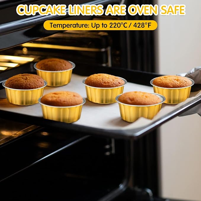 Tessco for you 200 Pcs Disposable Ramekins with Lids 8 oz Creme Brulee Ramekin Aluminum Foil Cup Cupcake Liner Baking Valentines Disposable Muffin Tin Pan Cheesecake Container (Gold,Silver)