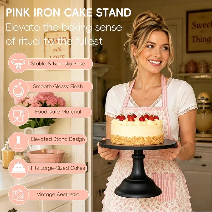 Three-piece Cake Stand Set, Metal Round Trays, 8-inch, 10-inch, and 12-inch, for Dessert Table displays; Perfect for Christmas, Thanksgiving, Birthdays, Weddings, and Other Celebrations(Black)
