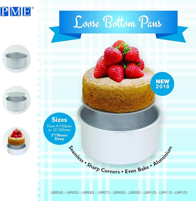 PME LBR083 Round Cake Pan with Loose Base, 8 x 3-Inch