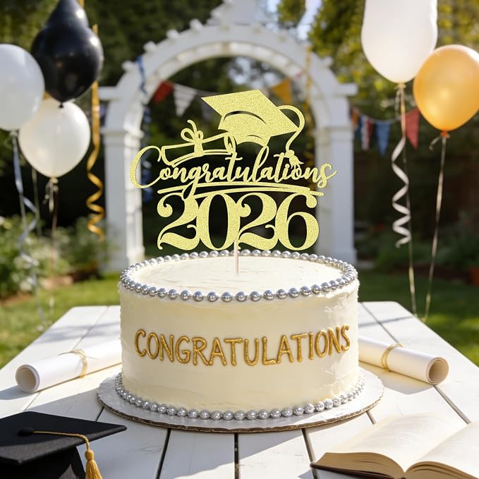 Congratulations 2026 Graduation Cake Topper,Congrats Grad Cake Decor - 2026 High School/College/Senior Graduation Party Decorations Supplies