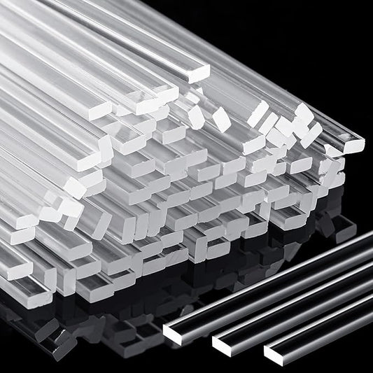 Beeveer 100 Pcs 6" Flat Clear Sticks for Cake Toppers Acrylic Candy Cake Pops Sticks Lollipop Reusable Candy Rods for DIY Cupcake Chocolate Cookie Dessert Decorations