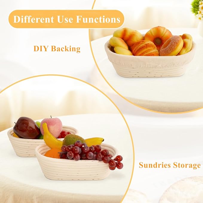 Nisorpa Oval Banneton Bread Proofing Basket Set of 10 Sourdough Banneton Basket Bread Baking Bowl Kit with Cloth Liners and Dough Scrapers for Home Bakery Bread Bakers 10 Inch