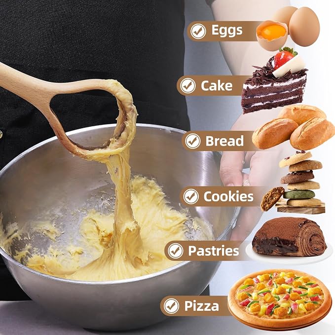 Danish Dough Whisk Set of 2 – 13-Inch Bread Making Tools with Wooden Handle – Baking Whisks for Sourdough, Dough, Pizza and More Cooking Supplies