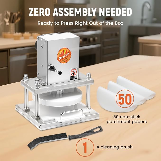 Newhai Commercial Pizza Dough Press Machine 8.6” Electric Dough Roller Sheeter Pastry Pizza Bread Press Forming Processor with 400 Pcs Parchment Papers for Bakery Home Restaurant Use