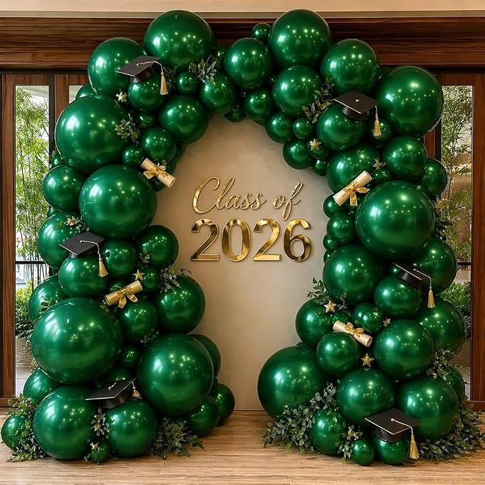 Dark Green Balloons Double Stuffed Emerald Forest Green Balloon Arch Different Sizes 18/12/5in Metallic Balloons for Jungle Birthday Baby Shower Graduation Day Decorations