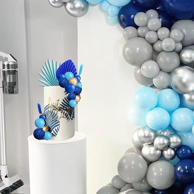 38 PCS Balls Cake Toppers Palm Leaves Cake Decorations for Birthday Wedding Baby Shower Party Supplies (Blue)