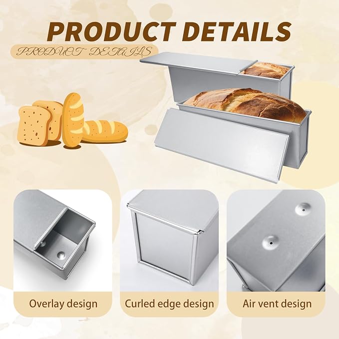 4 Pcs 2 lb Pullman Loaf Pan with Dough Scrapers 13 x 4 Inch Silver Baking Mold Nonstick Coating Pan with Lid for Baking, Bread Toast, for Oven Use
