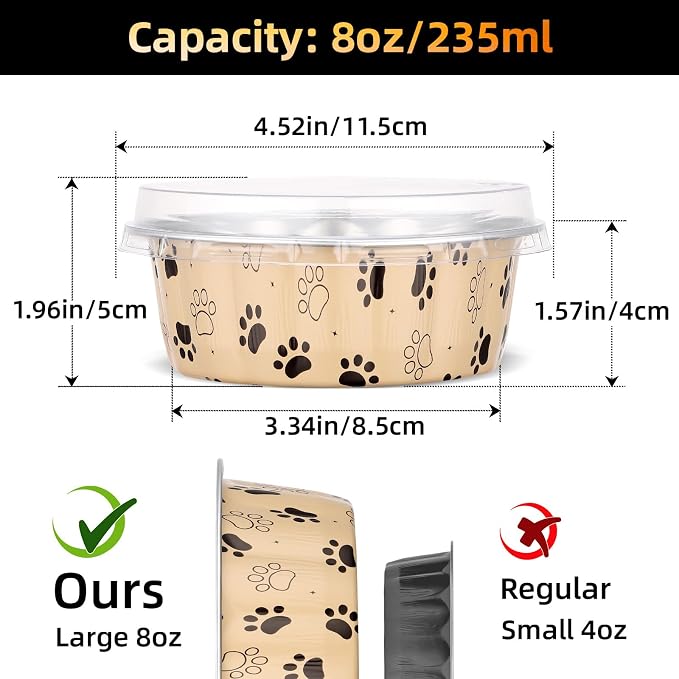 Beasea 8 oz Ramekins with Lids, 120 Pack 8oz Disposable Aluminum Foil Creme Brulee Baking Cups, Round Muffin Mini Pudding Cups Tins Individual Cupcake Containers for Party Birthday - Cat Claws