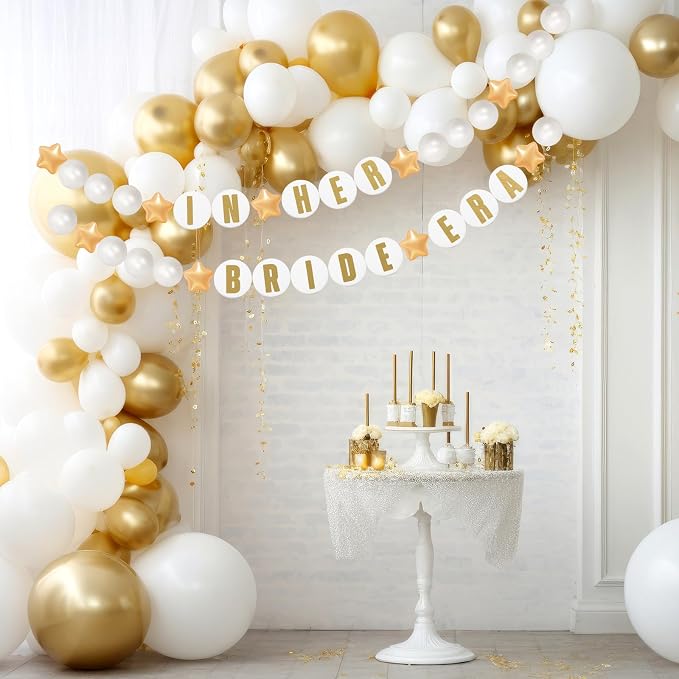 Simgoing 103 Pcs DIY Giant Friendship Bracelet Lei Kit Extra Large Beads Garland Jumbo Birthday Friendship Banner Kit Famous Singer Customizable Party Decor for Classroom(Gold and White)