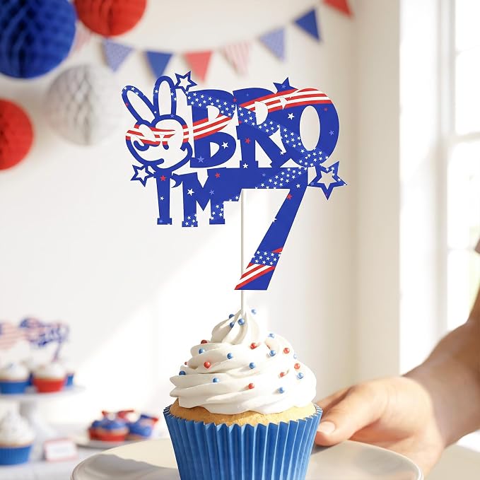 Bro I'm 9 Birthday Cake Toppers, Patriotic Cake Decorations for Boy Birthday Anniversary Party Decor Supplies