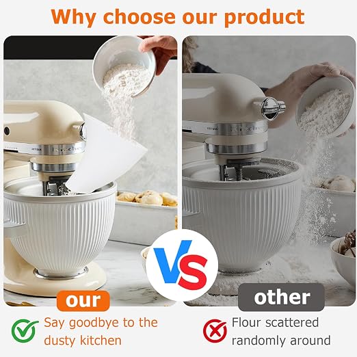 Flour Funnel Attachment for KitchenAid Stand Mixer, Hands-Free No-Spill Pouring Shield for Tilt-Head 4.5 & 5 Qt Bowls (KSM150), Dishwasher Safe Baking Accessory for Dry & Liquid Ingredients (White)