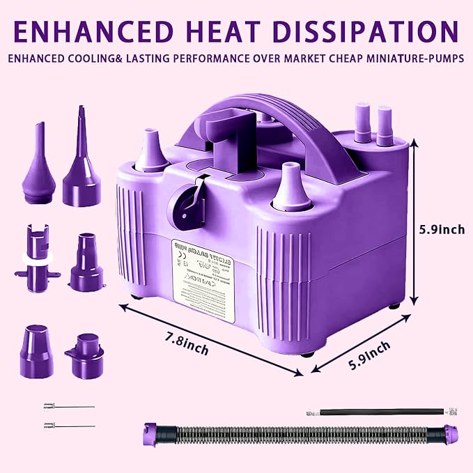 4-in-1 Electric Balloon Pump for All Balloons, Inflatables, and Sports Balls, Portable High Power Triple Inflating Ports for Latex Foil 260q Mylar Balloon