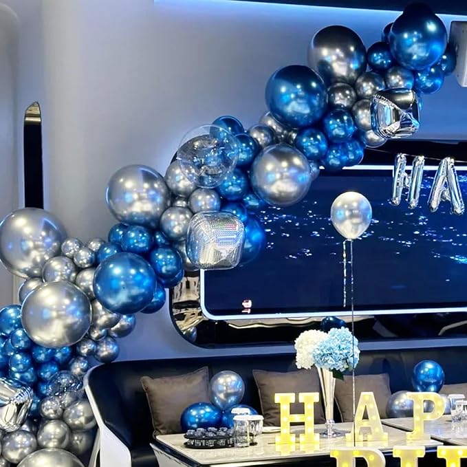 Voircoloria 130pcs Metallic Blue Balloons Different Sizes 18" 12" 10" 5" Chrome Blue Latex Balloon Garland Arch Kit for Birthday Baby Shower Graduation Wedding Gender Reveal Party Decorations