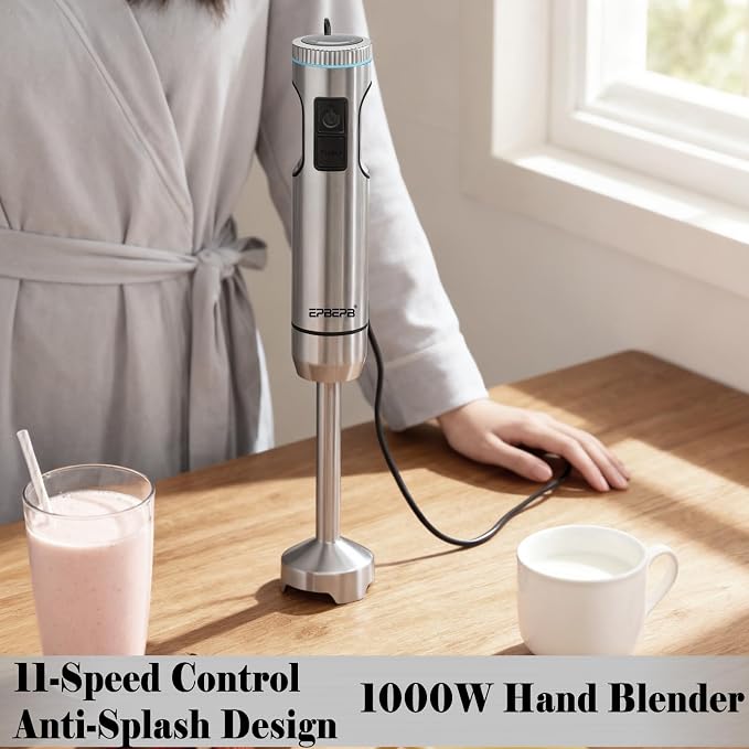 Handheld immersion Blender 11-Speed, 1000W Immersion Blender with Anti-Splash Design, Stainless Steel Blade for Blending Soup, Smoothies, Mayonnaise,Making Food Is More Convenient