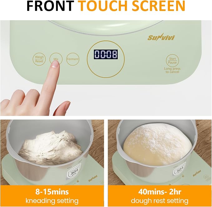 Sunvivi Electric Dough Maker with Weighing Function, 5.2QT Dough Mixer with Ferment Function, Household Bread Maker Kitchen Flour Kneading Machine with Stainless Steel Bowl, Face-up Touch Panel