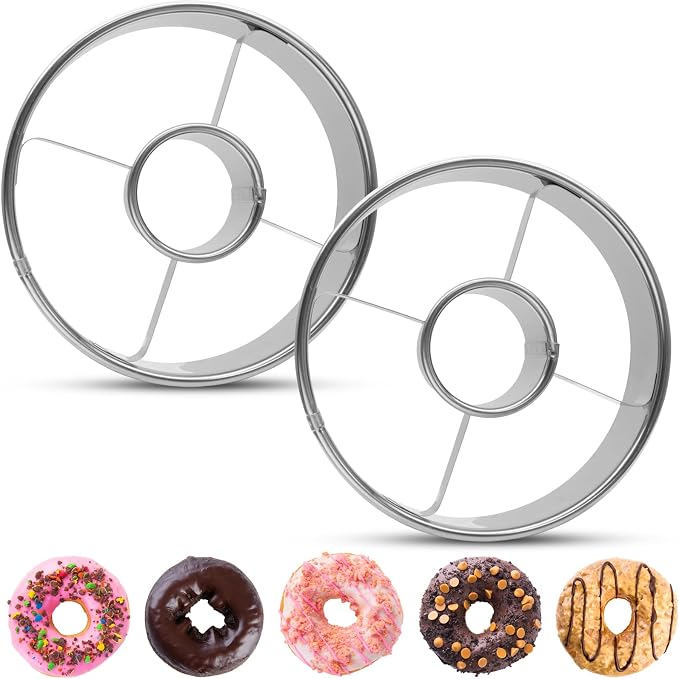 2 Pack Stainless Steel Donuts Cutter Set, 3.86 Inch Professional Baking Tool with 1.38 Inch Center Hole for Perfect Homemade Donuts, Silver