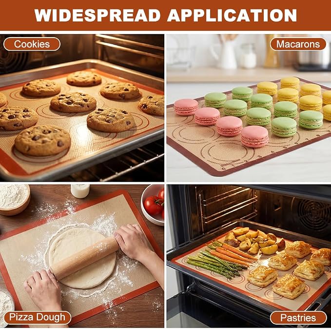 Silicone Baking Mat Set of 6, Reusable Baking Sheet Set Food Grade Oven Liner Sheet Non-Stick & Easy Clean Pastry Board Rolling Dough Mats for Macaron, Cookie, Pizza, Bread