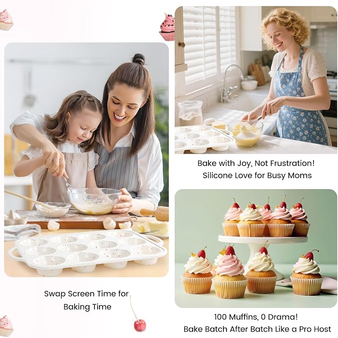 Silicone Muffin Pan for Baking with Metal Reinforced Frame, Nonstick Cupcake Pan 1 Pack Regular Size Egg Bites Silicone Mold