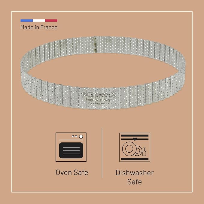 de Buyer Perforated Fluted Round Tart Ring - 8” Diameter - Perfect for Baking Beautifully Crisp Tarts - Easy to Use & Clean - Made in France