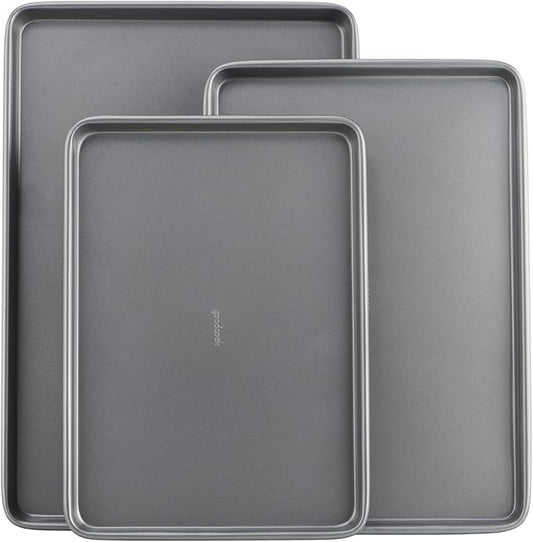 GoodCook Everyday Nonstick Baking Sheet Set, 3 Pack Includes Small (13×9) Medium (15×1) and Large (17×11) Pans Carbon Steel Construction Cookie Sheets Bakeware Set, Gray