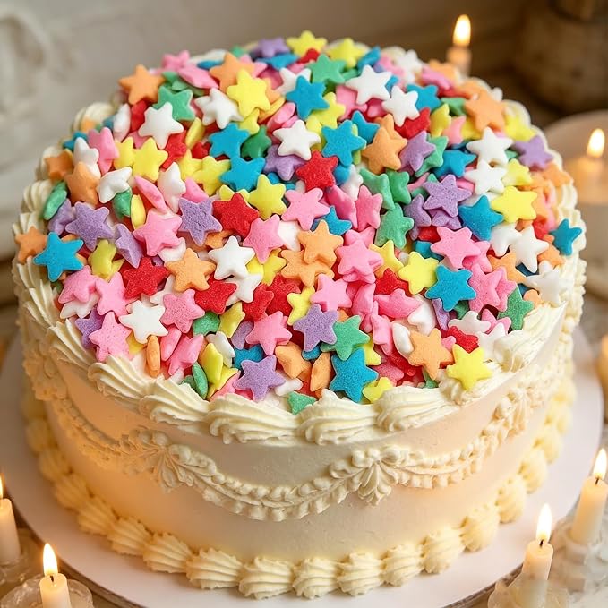 Sentovac Rainbow Star Sprinkles Edible Colorful Confetti Star for Cake Decorating Candy Cake Cupcake Cookie Baking Donuts Ice Cream Decorations Birthday Party Christmas Holiday Supplies