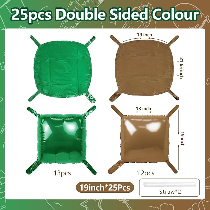NISOCY 25PCS Dark Green and Brown Square Foil Baloons Wall Backdrop Double Sided Dark Green and Brown Balloons Arch Kit for Anniversary Birthday Thanksgiving Christmas Jungle Party Decorations