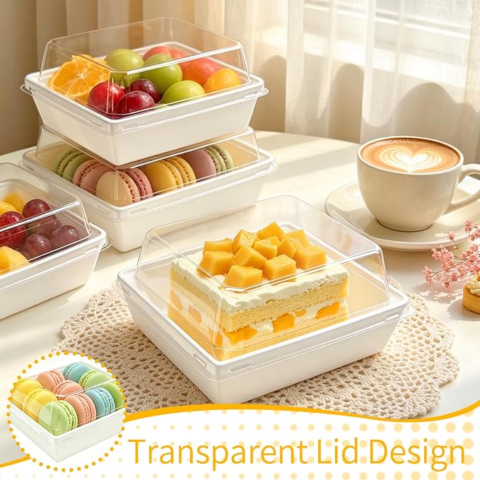 Nexboraque 100 Pack Small Charcuterie Boxes with Clear Lids, 5 Inch White Disposable Paper Bakery Dessert Sandwich Box Mini to Go Food Containers for Cookie, Sushi, Cake Slice, Muffins