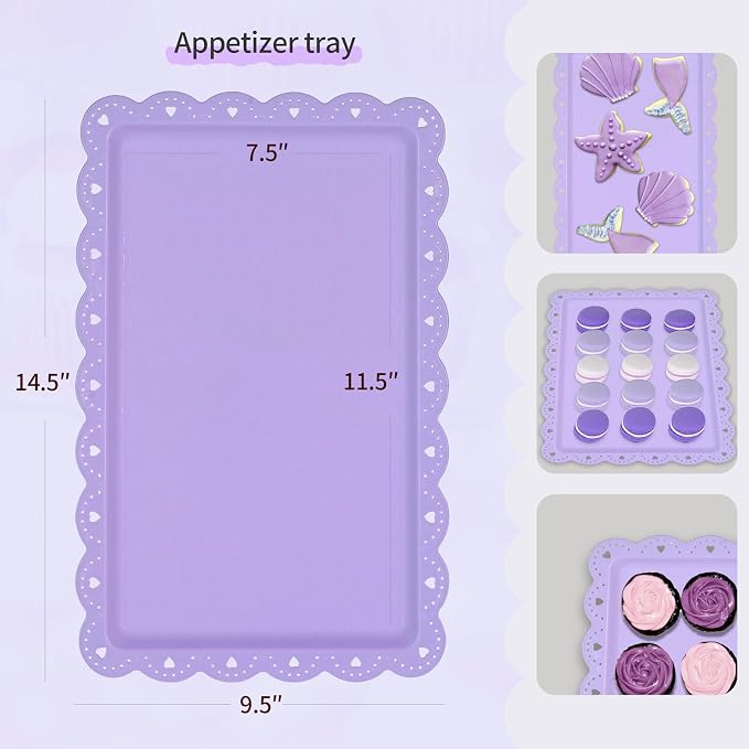 Pack of 11 NWK Cake Stand Set, with 3 x Two-Tier and 3 x Three-Tier Cupcake Stands, 4 x Appetizer Trays, 1 x Tablecloth for Birthday Bridal Baby Shower Party (Purple)