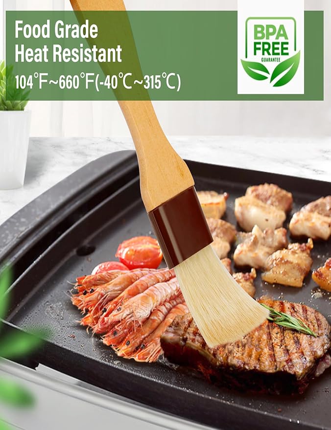 Pastry Basting Brush Natural Bristle - Food Grade Wooden Handle, Heat Resistant 660°F, Non-Shedding & Durable Kitchen Utensils for Cooking, Baking, Butter, BBQ, Oil Sauce & Egg Wash (1", 1.5", 4 Pack)