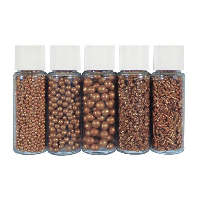 Confect Bronze Sprinkles – Beach Dayout Edible Sprinkle Mix | Assorted 5-Pack with Bronze Dragees, Jimmies & Sparkling Sugar | Celebration Cake & Cupcake Decorating Topping | Vegan, Gluten-Free – 5 Oz
