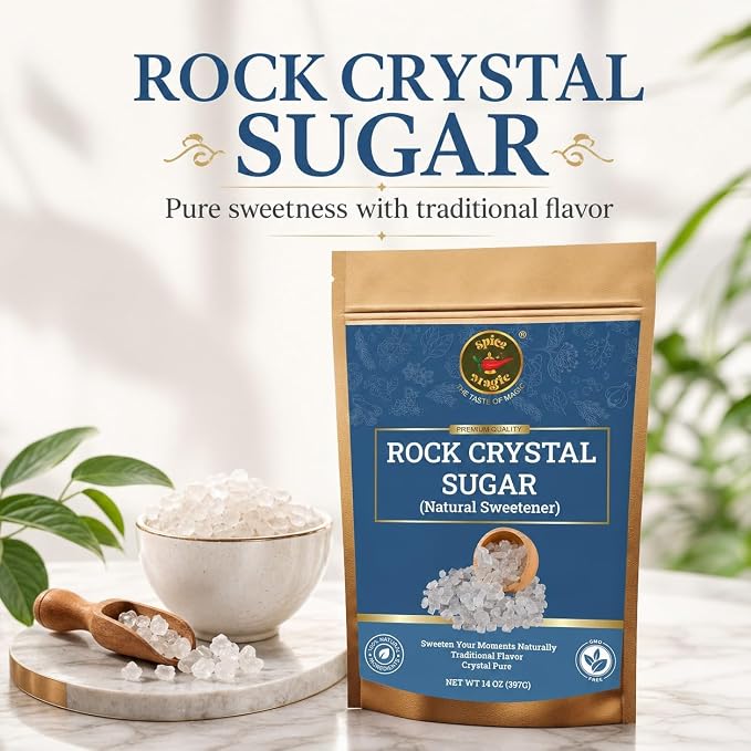 Spice Magic Rock Sugar Crystal,14 oz (400g) I Premium Natural Cane Sugar Crystals, Perfect for Tea, Coffee, Cocktails, and Desserts