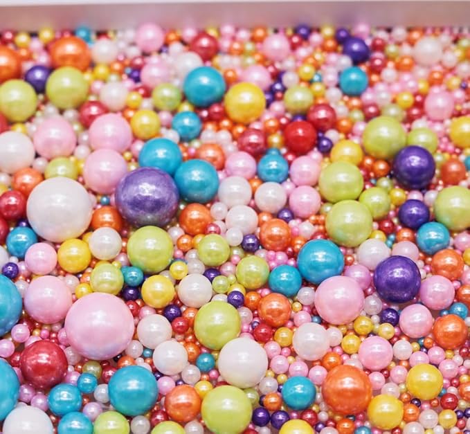 Zali Edible Pearl Sprinkles, Multicolor Mix, 26 Colors Mixed Size | Sugar Pearls, For Cakes, Cupcakes, Cookies, Donuts & Ice Cream, Gluten Free, Food Grade, Wedding & Festival Decoration